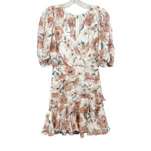 Rebecca Taylor Amelie Fleur Dress White Floral Puff Sleeve Ruffle - Size 0